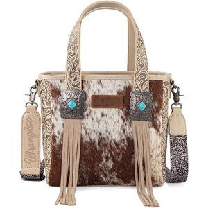 Stylish Wrangler Cowhide Tote Bag with Turquoise Concho - Unique Women's Handbag